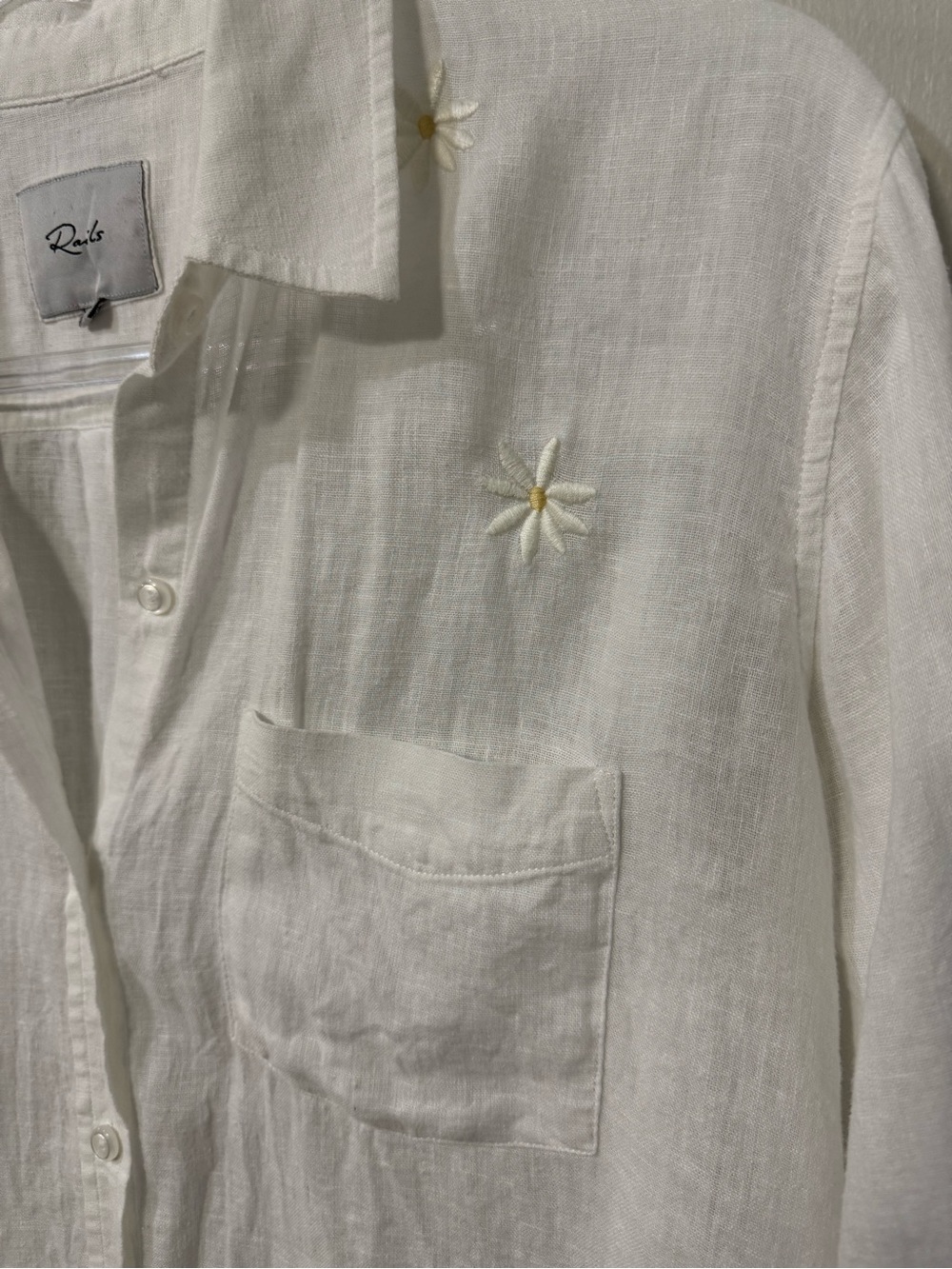 Rails Charli Linen Blend Button Down Shirt Daisy Embroidery Size Small - Picture 13 of 13